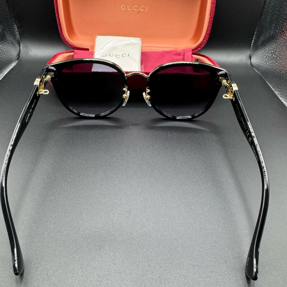 New Gucci GG1027SK 006 Sunglasses Black/Gold/Grey Smoke Gradient Lenses 56mm - Picture 6 of 16